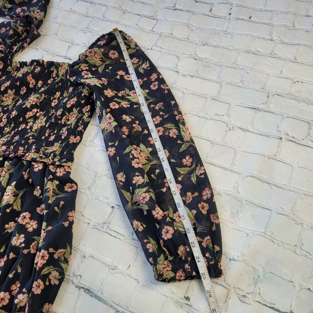 ✅ NWT 1.State black floral maxi dress smoked waist square neck size L - Picture 6 of 13